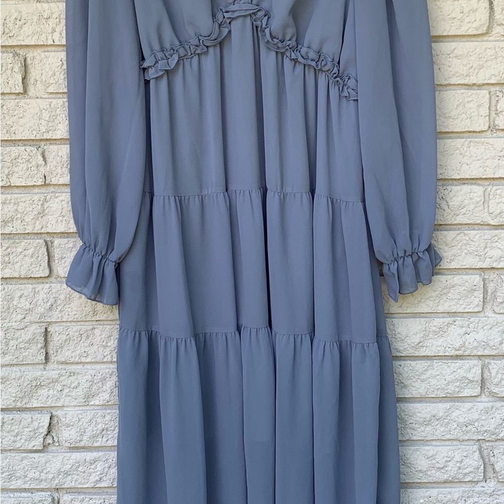 Dusty Blue Ruffle Dress - Picture 3 of 7